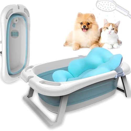 「NexPon」ペット お風呂 バスタブ 犬 風呂 折り畳み 犬浴槽 子供用バスタブ、ユニバーサル、折りたたみ たらい 猫 犬のバスタブ 洗い桶 水抜栓付 ソフトタブ コンパクト 持ち運び 内外に適用 多機能 犬バスグッズ ソフトバケツ 漬け置き洗い 浸漬