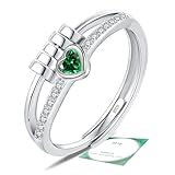 Birthstone Jewellery for Women, Adjustable May Birthstone Fidget Ring, Sterling Silver Plated Fidget Gifts, Pink Anxiety Heart Rings for Daughter Birthday Christmas