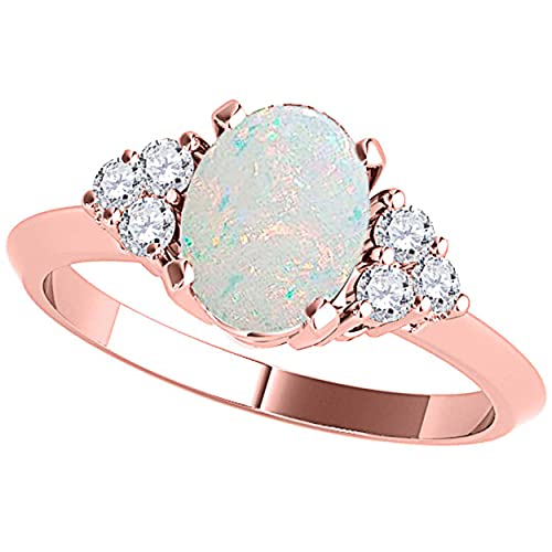 AoneJewelry Opal Gemstone Engagement Rings for Women |10K Rose gold 1.53 carat Gray Color Round Cut Prong Setting Genuine Diamond Wedding Jewelry Collection