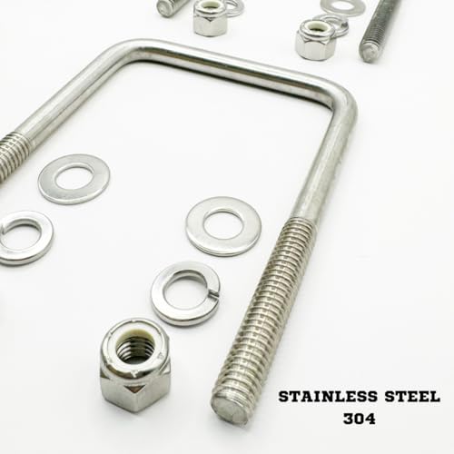 Image of Mighty Fasteners Heavy-Duty 90 U-Bolt | 304 Stainless Steel | 3 /8 inch-16 X 1-9 /16 inch X 2-5 /8 inch Threaded 1-3 /4 inch | Marine Trailer Mounting | Includes Flat Washers, Nylon Lock Nut & Split Washers| 4 Pack