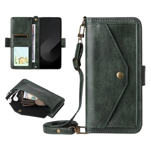 Samsung Galaxy Z Fold 5 (�J���[:�O���[��) ���U�[�E�H���b�g �t���b�v�o�b�N�P�[�X�J�o�[ �V�����_�[�X�g���b�v�t��