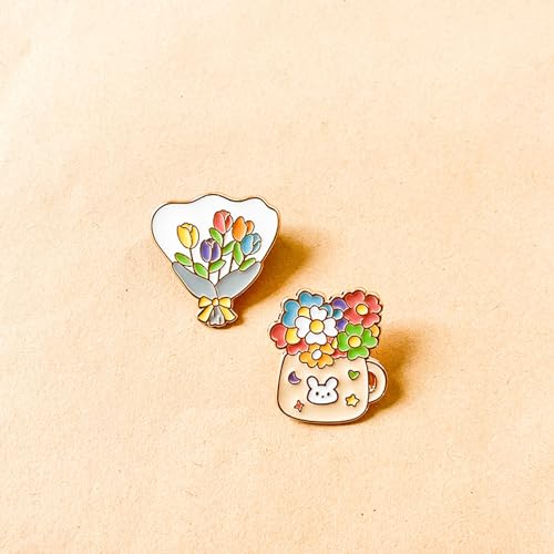 Image of Cute Enamel Pins Cartoon Lapel Pin Brooch Badge for Backpack Jackets Funny Tiger Pins for Gift DIY Accessory Clothing Bookbags Hat Decoration,flower pin-2