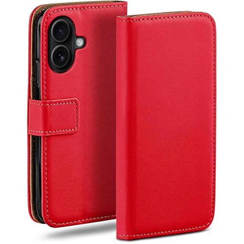 Étui de protection à rabat en cuir synthétique rouge pour iPhone 17 avec fente cartes moex