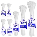 Cable Zip Ties,600 Piece Self-Locking Nylon CableTies,Assorted Sizes 4+6+8+10+12-Inch,Multi-Purpose Wire Management Plastic Ties,Perfect for Home,Garden,Office,Travel and Workshop.White
