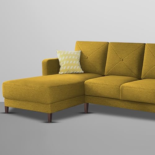 Image of Baloney LHS 6 Seater L Shape Sofa Set for Living Room (Yellow Fabric) Premium Fabric Sofa