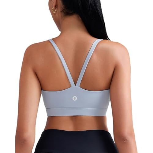 RUNNING GIRL Light Impact Sports Bras for Women, Molded Cup Thin Strappy Sports Bra with Sewn in Pads Grey X-Large