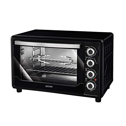 MPM MPE-07T Horno eléctrico de Sobremesa convección 45 litros, Acero Inoxidable, asador de Pollo, Temporizador, Ajuste Temperatura, Negro, 2000W