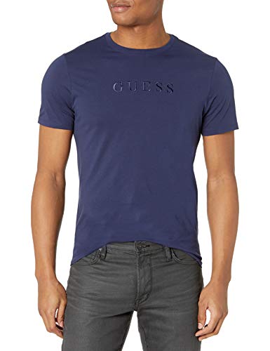 Guess Men's Essentials Short Sleeve Pima Embroided Logo Crew, Uniform Blue, Large #TOP1