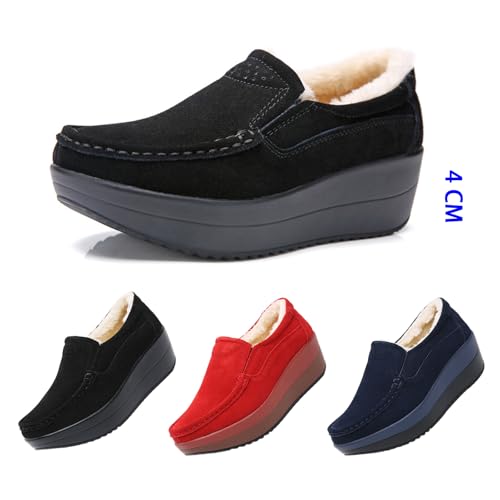 AngryMonkey Women's Winter Fashion Platform Sneakers High Hidden Heel Wedge Moccasin Slip-on Casual Non-Slip Suede Walking Shoes2