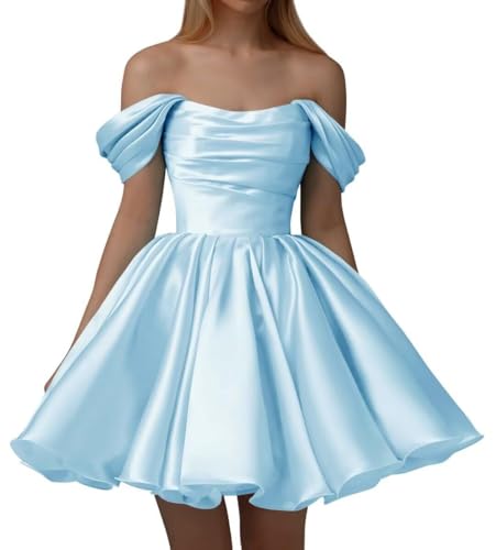 Homecoming Dresses for Teens 2025 Satin Off Shoulder Short HOCO Dress