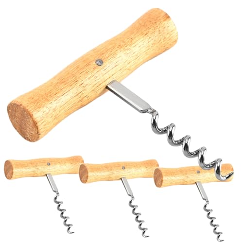 DOITOOL 4 piezas Sacacorchos Manuales de Acero Inoxidable con Mango de Madera Abridor Portátil Multiusos para Vino Resistente y Fácil de Usar Fiestas y Cocina