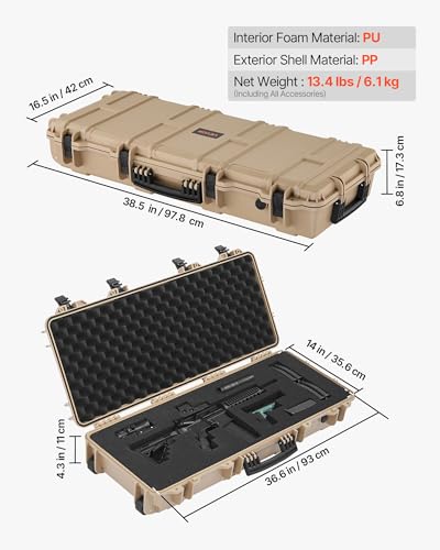 VEVOR Estuche Rígido para Armas Largas, PP, con Cerradura y Espuma Precortada, Enrollable, Resistente al Agua IP67, 978 x 420 x 173 mm, Color Caqui, para Viajar en Medios de Transporte Público - imagen 3