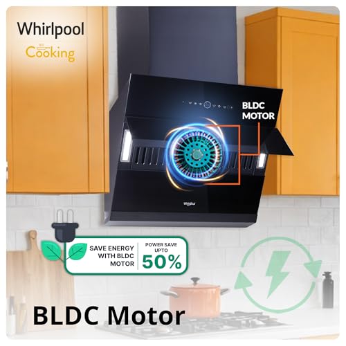 Image of Whirlpool 60cm 1600 m3 /hr BLDC Filterless Autoclean Slant Kitchen Chimney | Free Installation | 11 Years Motor & 5 Years Comprehensive Warranty | VFL PRO 602 BLDC HAC BK HOOD | Black | Motion Sensor