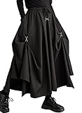 ellazhu Women's Oversized Irregular Drop Crotch Harem Hakama Pleated Drawstring Pants GZ116 Black