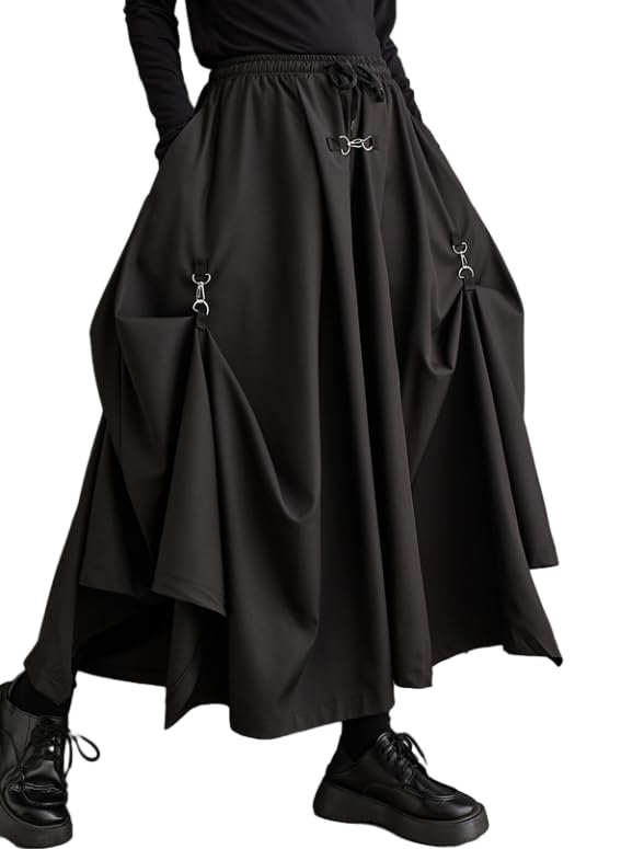 ellazhu Womens Oversized Irregular Drop Crotch Harem Hakama Pleated Drawstring Pants GZ116 A