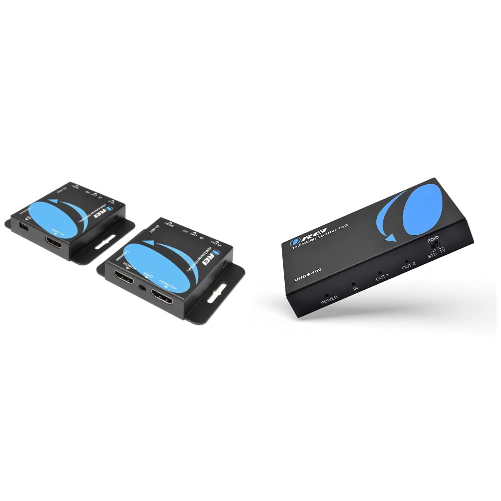 OREI 164-Feet HDMI Extender & UltraHD 4K @ 60 Hz 1 X 2 HDMI Splitter 1 in 2 Out 2 Port 2: 8-Bit - HD