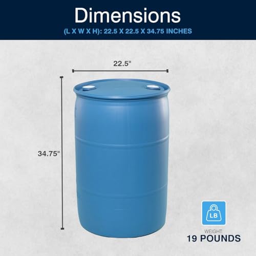 Image of Bushman 55 Gallon Plastic Drum, Stackable Industrial Storage Barrel, Blue