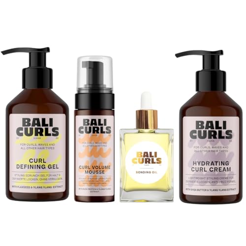 BALI CURLS Styling Heroes Bundle – 4-teilige Stylingroutine für definierte, geschmeidige & lebendige Locken – Curl Cream, Volume Foam, Defining Gel & Bonding Oil