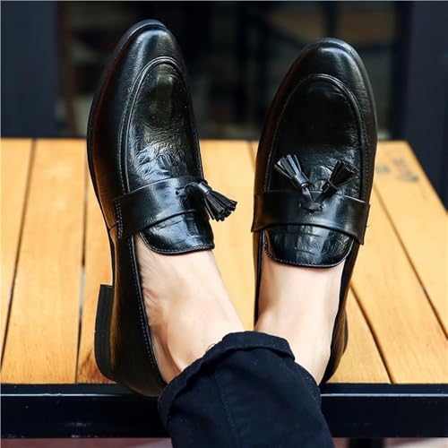 Mens PU Leather Tassel Loafers Slip On Burnished Toe Flexible Comfortable Classic Fashion Driving Casual Shoes2