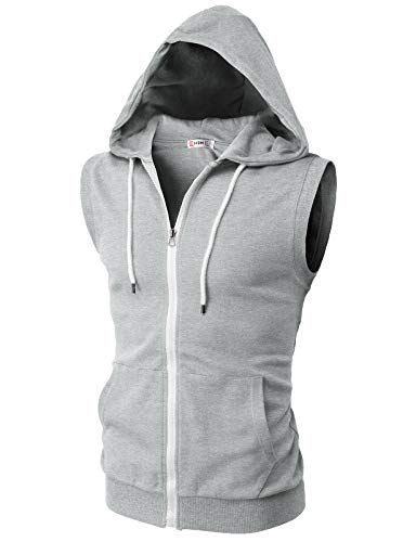 H2H Mens Casual Slim Fit Zip-up Sleeveless Hoodie Lightweight Workout Tank Tops Gym Hoodies2