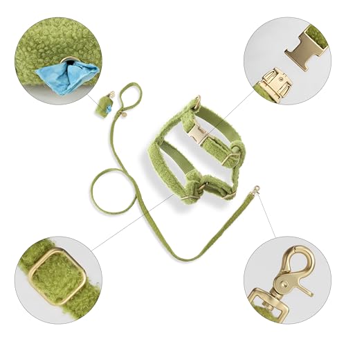 THE LICKER Store WLK1000B-4SET Teddy Extra Small Bouclé Adjustable H Harness and Leash Walk Set with Poop Bag Pouch, Citron by THE LICKER STORE - Image 4