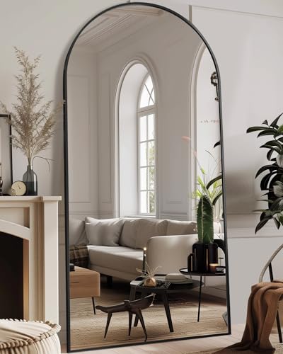 Image of Antok 81 inch x41 inch Arched Full Length Floor Mirror, Black Aluminum Frame, Free Standing /Wall Mount /Leaning for Bedroom, Living Room, Dressing Room