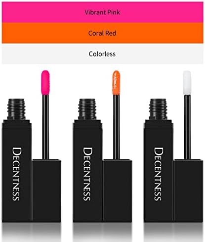 DECENTNESS Lip Oil Set,Hydrating Moisturizing Dry Lips,Not Greasy and Sticky,Tinting For Lips Makeup,Adds Shine,Pack of 3,Ideal Gift(Colorless/Coral Red/Vibrant Pink)