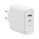 Amazon Basics GaN-Wandladegerät mit 2 Anschlüsse, 63 W, 1 USB-C-Port mit 45 W und 1 USB-A-Port mit...