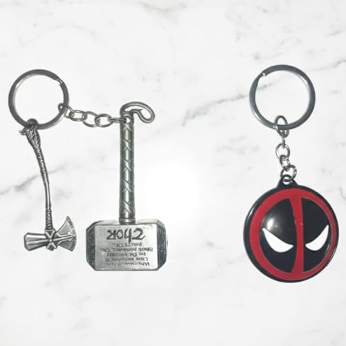 Image of MARVEL THOR Metallic SILVER Hammer,Stormbreaker /Axe & DR STRANGE,CAPTAIN AMERICA SHIELD Spinning KEYCHAIN,Heavy Quality Metal,Combo Pack for Kids Men Women Car Bike Home