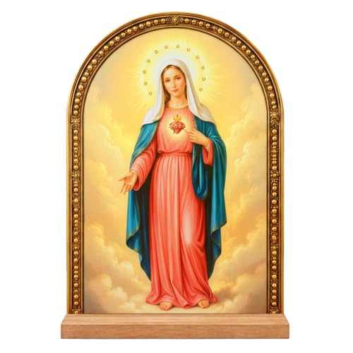 TALPGOD Hail Mary Stand Catholic Ornament Statue – Immaculate Heart Holy Mother Virgin Mary Statue Acrylic Tabletop Décor for Home Altar & Desk,Christian Gift for Women & Men