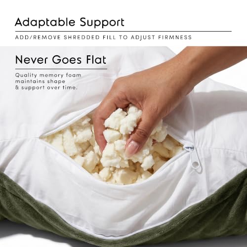 Image of Nestl Reading Pillow with Shredded Memory Foam, Designed for Sitting Up in Bed and Couch, Back and Arms Adjustable Support for Adult & Teens Backrest Pillows for Reading, Washable Cover, Olive Green