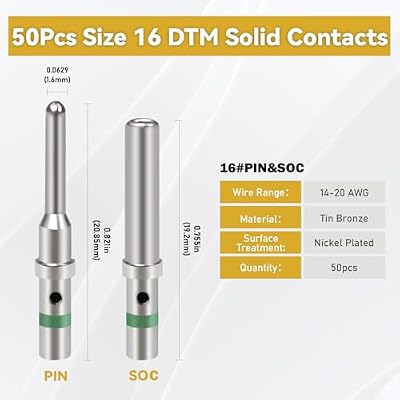 100 Pairs/200PCS Deutsch Connector Pins and Sockets Solid Contact Kit Barrel Style Contacts Size 12 16 20 Male Female Terminals DT Series Pin for Connectors Kit Crimp Solid Terminal for DT, DTP, DTM