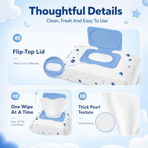 80 Pcs Baby Wipes Fragrance Free Gentle Cleansing, Water Based Hypoallergenic Soft Thick Non-Woven Formula, Wet Wipes for Newborn Toddler Home Pram Travel Daily Care - Image 6