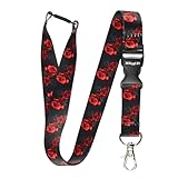 ROLSELEY Lanyard Neck Strap Black with Roses Pattern with Metal Lobster Claw Clip and Safety Breakaway for ID and Passes for Everyday Use at Office, School, Events