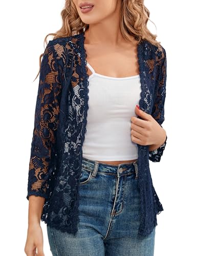 Image of Bolero Shrugs for Women Dresses Black White Lace Summer Beach Lightweight Sheer Long Sleeve Wedding Cardigan Dressy