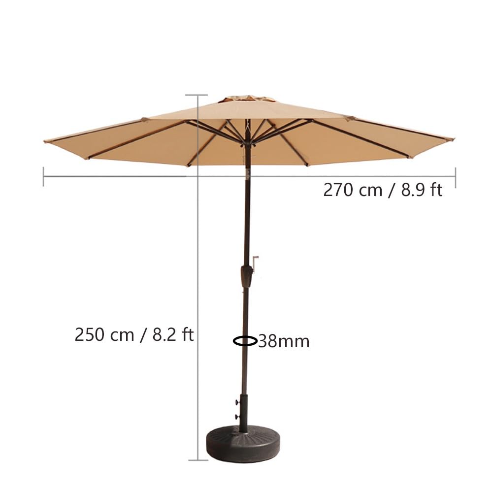 270 cm Sonnenschirm Neigbarer, Marktschirm mit Kurbel und 8 Rippen, Sonnenschutz UPF 50+ für Balkon, Garten, Terrasse, Strand