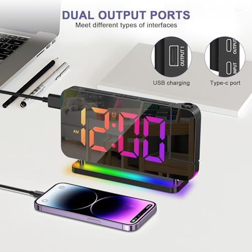 Oqimax Projection Alarm Clock, 7Inch Rgb Digital Alarm Clock With 10 Color Night Light thumb #5
