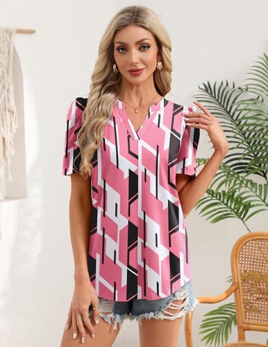 Image of Zeagoo Women Blouses Puff Short Sleeve Tops V Neck Dressy Casual Spring Shirts Boho Floral Cute Clothes 2026