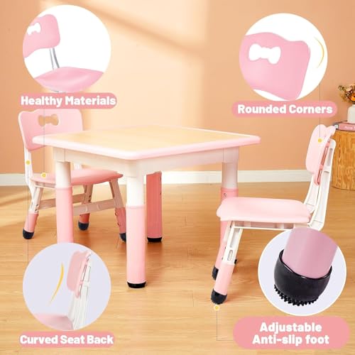 Image of FUNLIO Adjustable Kids Chair (1pc), 3 Level Height Adjustable Toddler Chair for Ages 3-8, Sturdy Child Chairs with Maximum Bearing 220lbs, for Classrooms /Daycares /Homes, CPC & CE Approved - Pink