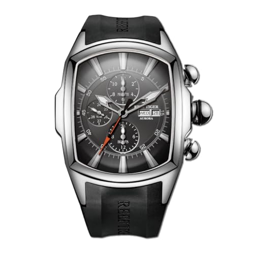 REEF TIGER Tonneau RGA3069-P Herren Multifunktions-Armbanduhr, mechanisch, analog, leuchtend, Silikonarmband, Automatikuhr mit Kalender, RGA3069-P-YBB, Automatikuhr