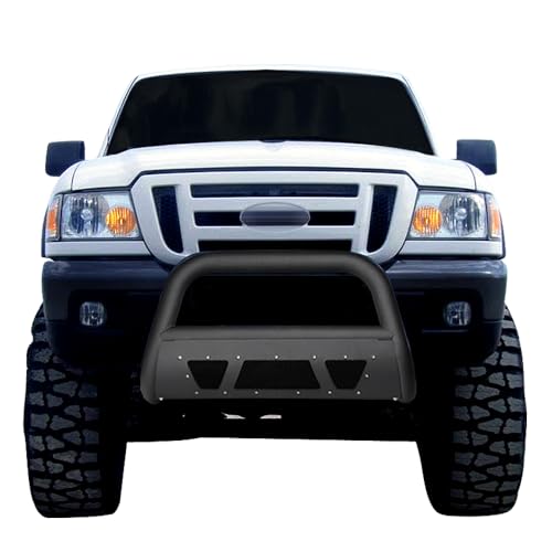 TLAPS 7422447831857 Compatible with 1998-2011 Ford Ranger Matte Black Studded Mesh Style Bull Bar Guard with Skid Plate