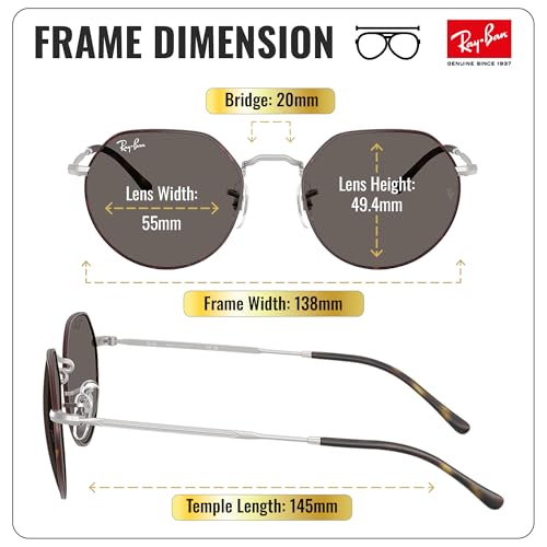 Image of Ray-Ban RB3565 JACK Square-Round Shaped Sunglasses for Men & Women with Official RAYBAN Eyewear Kit