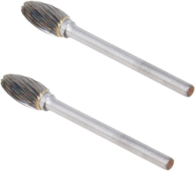 Auniwaig Tungsten Carbide Rotary Burr 3mm / 1/8" Shank, 6mm Head Size Single Cut Flame Carving Burr Bits, for Woodworking, Drilling, Metal Carving, Engraving, Polishing 2pcs