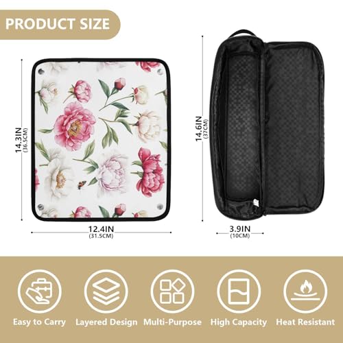 Bolso de viaje impermeable y tapete resistente al calor para planchas y rizadores de cabello Red Unique Peonies miniatura 4