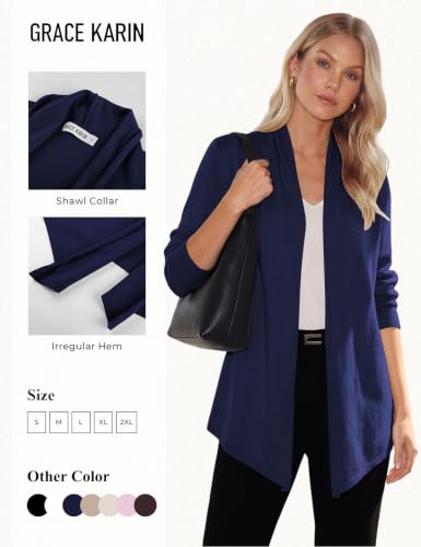 GRACE KARIN Women's Lightweight Long Sleeve Cardigan Sweaters Open Front Knit Draped Cardigans Summer Casual Coats(Navy,Large) — view 5