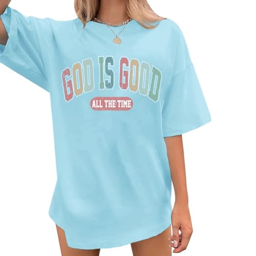 Image of Christian Shirts for Women Oversized God is Good Shirt Religious Jesus Faith Inspirational Tshirt Bible Verse Tee Top