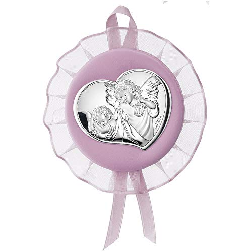 Valenti&Co - Medaglione Capoculla con Angeli in Argento perfetto come idea regalo nascita o regalo battesimo da appendere alla culla, al passeggino o in cameretta del neonato