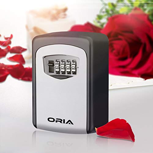 Oria Key Storage Lock Box, 4 Digit Combination Lock Box, Wall Mounted Lock Box, Resettable Code, 5 Key Capacity, 4.7 Inch, Silver, No Shackle #TOP6