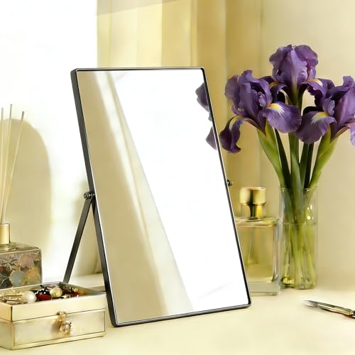 Espejo rectangular de mesa gris oscuro con soporte ajustable para baño y dormitorio 8