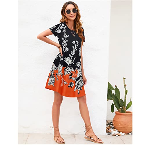 Sherosa Womens Tshirt Shift Dress Loose Swing Dresses Summer Dresses Beach Vacation (M, Short Sleeve Pattern 2) #TOP3